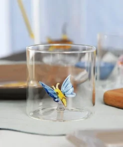 WD BICCHIERE IN VETRO BOROSILICATO CON SOGGETTO IN VETRO COLORATO FARFALLA